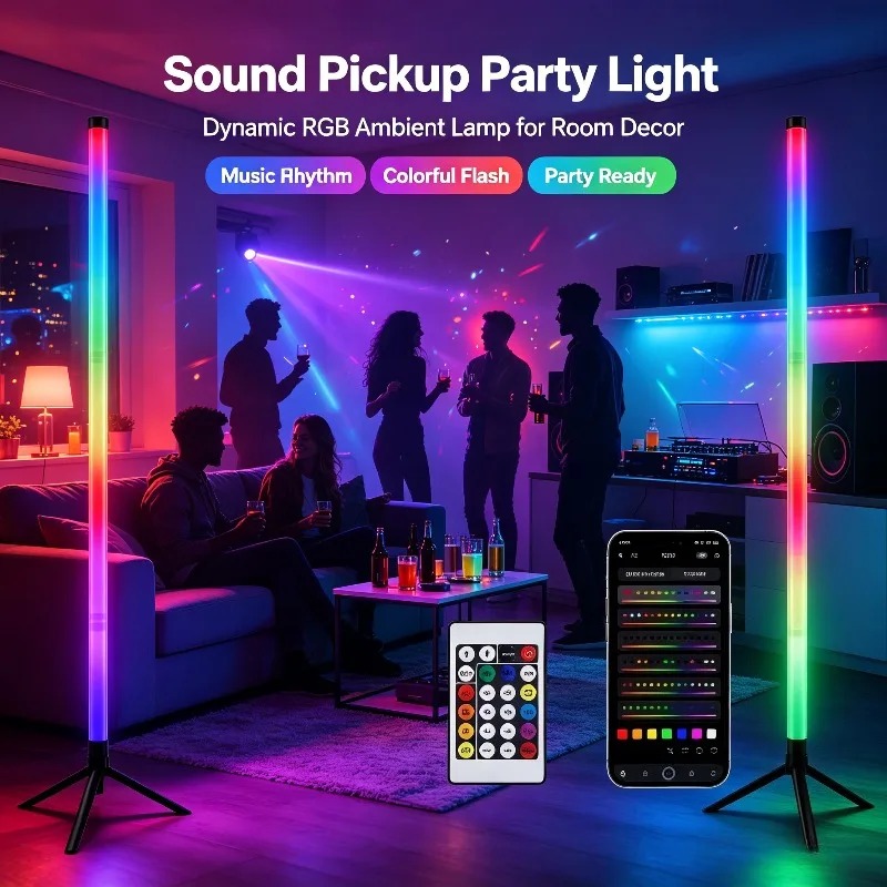 Gaming Accessories Bedroom - 2PCS 120CM RGB Floor Lamp, Sound