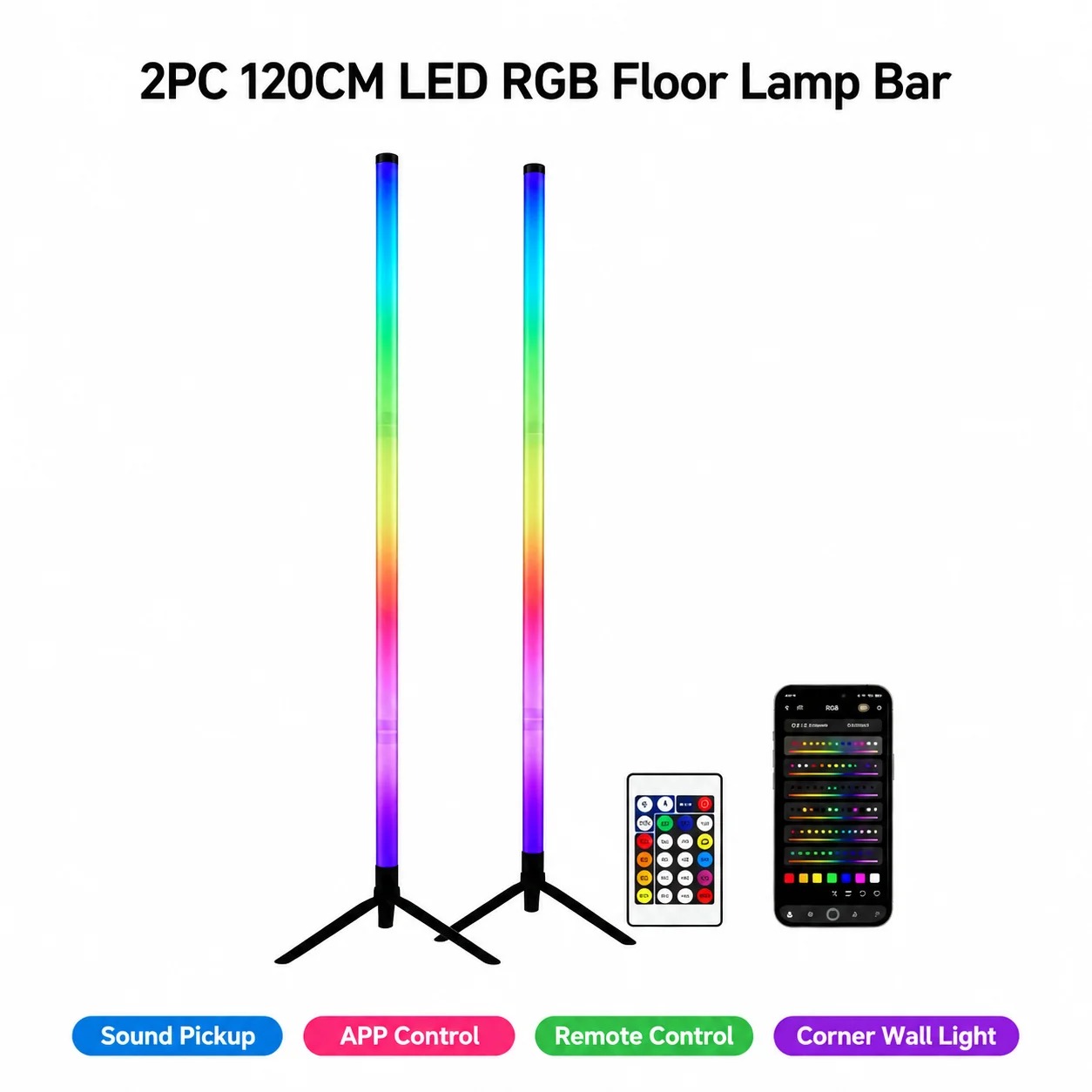 2PCS 120CM RGB Floor Lamp, Sou - Gaming Accessories Bedroom 评论和价格
