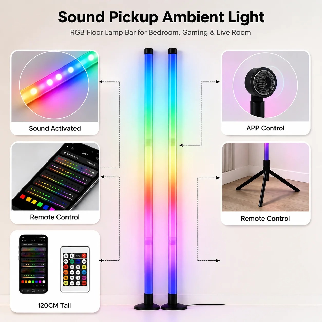 2PCS 120CM RGB Floor Lamp, Sou - Gaming Accessories Bedroom 评论和价格
